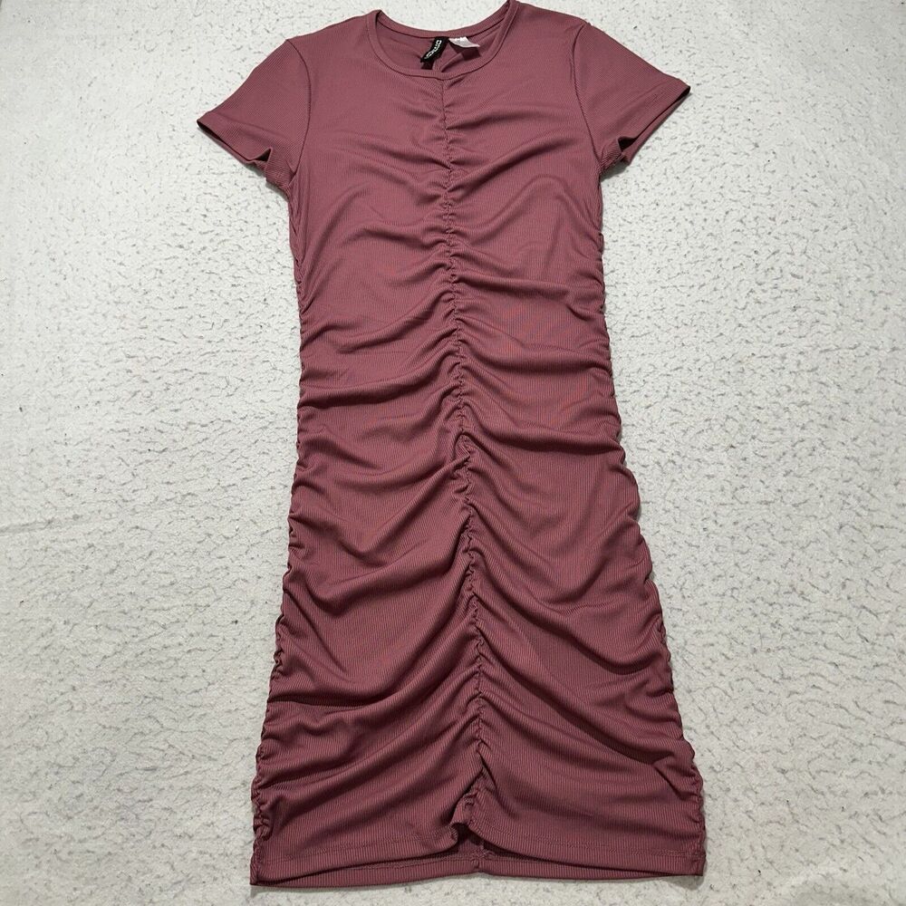 H&M Divided Womens Medium Pullover Purple Short Sleeve Ruched Mini Dress Stretch - Picture 1 of 12
